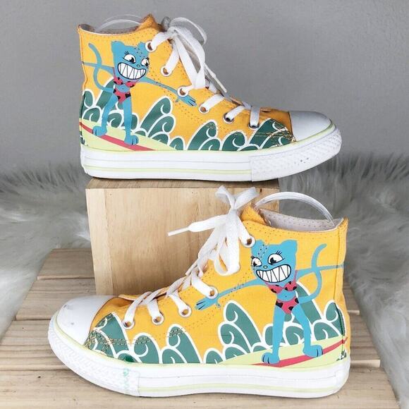 Converse All Star Chuck Taylor Space Hi Orange White Canvas Sneaker Girls Sz 1.5 - Picture 2 of 6